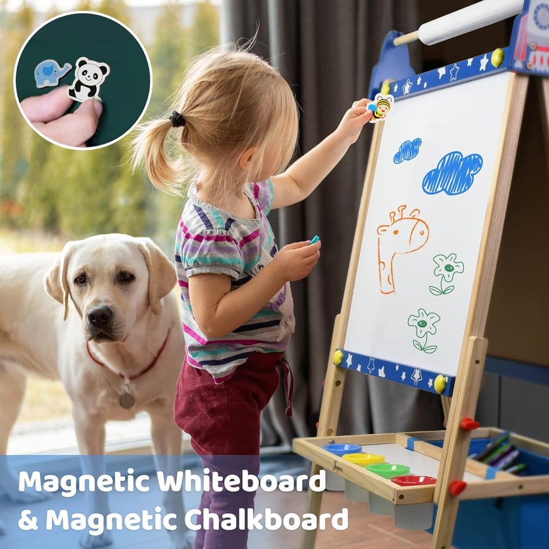 Joyooss Art Easel for Kids,Adjustable Standing Kids Easel with Magnetic Whteboard & Chalkboard,Magnetic Board for Kid Art Easel Kid with 2 Paper Rolls,Finger Paints,Letters & Numbers Magnets - Image 4